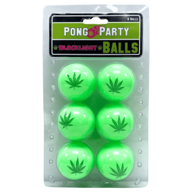 Pong Party Blacklight Pong Balls 6 Pack with Pot Leaf Design