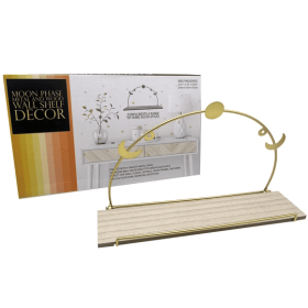 Moon Phase Metal and Wood Wall Shelf Decor