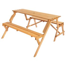 2-in-1 Transforming Interchangeable Picnic Table Wooden Table Bench Set Outdoor
