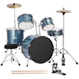 Drum Set 5-Piece Beginner Drums Set with 22 in Bass Drum (Gravel Blue)