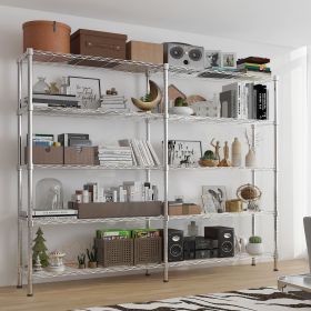 5 Tier Double Row Metal Display Shelf with Adjustable Feet Chrome Plated Iron Storage Rack Adjustable Height 147×35×180cm Freestanding Organizer for H