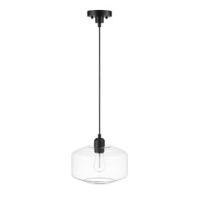 Matte Black Finish 1 Light Pendant with Clear Glass Shade