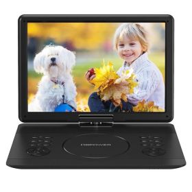 DBPOWER 16.9" Portable DVD Player with 14.1" HD Swivel Large Screen Support DVD/USB/SD Card and Multiple Disc Formats, 5000mAH Rechargeable Batte