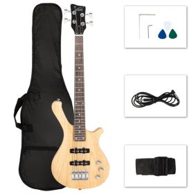 [Do Not Sell on AmazonGlarry GW101 36in Small Scale Electric Bass Guitar Suit With Mahogany Body SS Pickups, Guitar Bag, Strap, Cable Burlywood
