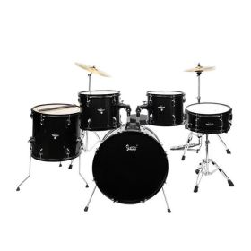 [Do Not Sell on Amazon]Glarry Full Size Adult Drum Set 5-Piece Black with Bass Drum, two Tom Drum, Snare Drum, Floor Tom, 16" Ride Cymbal
