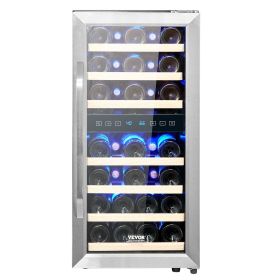 VEVOR 33-Bottle Wine Cooler, Dual Zone & Dual Temperature Wine Fridge, Freestanding Refrigerator with Circulating Air-cooling and Digital Control