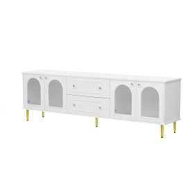 U-Can 78.7'' Modern TV Stand, TV Cabinet with Five Metal Legs and Metal Handles, 2 Drawers and 2 Cabinets with Fluted Glass Doors For Living room