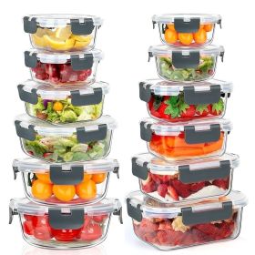 Glass Storage Containers with Lids, Reusable for Kitchen Organization (12 Pcs Grey)