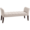 Upholstered Bedroom Bench with Button Tufted Design, End of Bed Bench with Arms and Solid Wood Legs, Beige