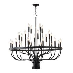 24-Light Black Chandelier Industrial Iron Candle Chandelier Modern Suspended Farmhouse Chandeliers Pendant Light Fixtures for Dining Room Bedroom Livi