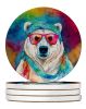 Hippie Animal Polar Bear Large Sandstone Coasters Pack of 4 Absorbent Round Coasters Decor Gifts for Men or Women, 4 in, Multicolor