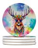 Hippie Animal Stag Deer Large Sandstone Coasters Pack of 4 Absorbent Round Coasters Decor Gifts for Men or Women, 4 in, Multicolor