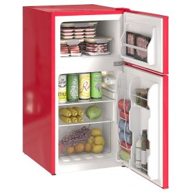 3.2 Cu Ft Compact Refrigerator, Mini Fridge with Freezer, Adjustable Shelves and Reversible Doors for Bedroom, Red