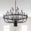 24-Light Black Chandelier Industrial Iron Candle Chandelier Modern Suspended Farmhouse Chandeliers Pendant Light Fixtures for Dining Room Bedroom Livi