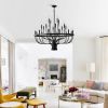 24-Light Black Chandelier Industrial Iron Candle Chandelier Modern Suspended Farmhouse Chandeliers Pendant Light Fixtures for Dining Room Bedroom Livi