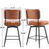 2 Pcs Brown PU Swivel Bar Stools with Removable Backrest, Bentwood Back Panel & Metal Legs