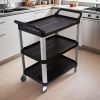 SOGA 3-Tier Compact Food Cart Trolley with Wheels – Black Portable Kitchen and Utility Cart for Food Serving, Storage, and Organization in Home