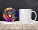 Hippie Animal Lion Large Sandstone Coasters Pack of 4 Absorbent Round Coasters Decor Gifts for Men or Women, 4 in, Multicolor