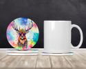 Hippie Animal Stag Deer Large Sandstone Coasters Pack of 4 Absorbent Round Coasters Decor Gifts for Men or Women, 4 in, Multicolor