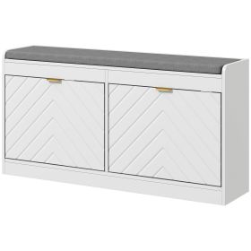 HOMCOM Upholstered Shoe Rack Bench Narrow with 2 Flip Drawers for 8 Pairs