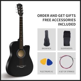 38-inch Black Guitar (Basswood Body, Matte Finish) with Black Backpack, Shoulder Strap, 2 Guitar Picks, and 1 Set of Guitar Strings