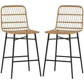 HOMCOM Rattan Counter Bar Stools Set of 2, 26" Counter Height Barstools with Back, Bar Chairs for Kitchen Island, Brown