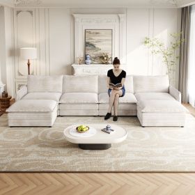 Corduroy Fabric 4-Seater Comfy Cloud Couch with 2 Movable Footrest for Living Room,Oversized Deep Seat U-Shaped Couch Set