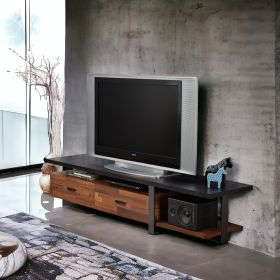 Walnut & Black TV Stand with 2 Drawers & 1 Shelf Modern Console