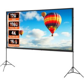 VEVOR Projector Screen with Stand, 120 inch 16:9 4K 1080 HD Outdoor Movie Screen with Stand, Wrinkle-Free Projection Screen with Tripods and Carr