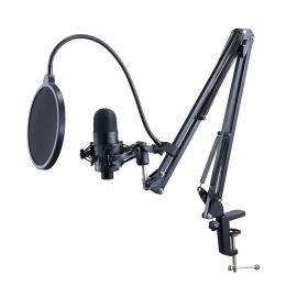 VEVOR USB Microphone, 192kHz/24-bit, Professional Condenser Microphone Kit, with Boom Arm Stand Pop Filter Shock Mount Mute Button Headphones Jac