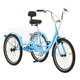 VEVOR Adult Tricycles Bike, 24 Inch Three-Wheeled Bicycles, 3 Wheel Bikes Trikes, Carbon Steel Cruiser Bike with Basket & Adjustable Seat
