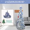 7 FT Snow Flocked Pre-lit Artificial Pop Up Christmas Tree with 200 Warm Lights and Blue & Silver Ornaments for Home Office Store Holiday Deco