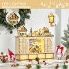 HOMCOM Christmas Advent Calendar, Light Up Table Xmas Wooden Store Holiday Decoration with Countdown Drawer, Village, for Kids and Adults, Natural