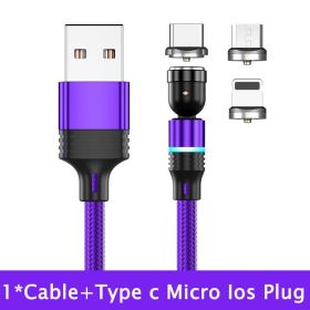 540 Degree Rotating Magnetic Suction Charging Line For Android Type C (Option: Purple 3in1-1m)