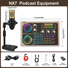 NX7 LED Karaoke Mixer - Stunning Lighting Effects, Backing Vocal Function, PC Microphone Kit, Dual Ports For Mobile Phones, Podcast Mixing Equipm (Option: NX7)