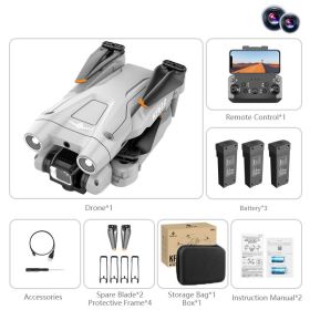 Dual Camera Drone; 3 Sides Obstacle Avoidance; Optical Flow Positioning; Automatic Shot Detection; Real-time Transmission; One Key Return; Folding Bod (Items: 3 BATTERY, Color: GRAY)