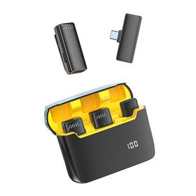 Cross border new wireless lavalier microphone with charging chamber; mobile phone live broadcast; outdoor recording; noise reduction radio microp (colour: S13 One driven two digital display yellow pingguo interface)