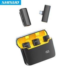 Cross border new wireless lavalier microphone with charging chamber; mobile phone live broadcast; outdoor recording; noise reduction radio microp (colour: S13 yellow TC interface with one driven two digital display)
