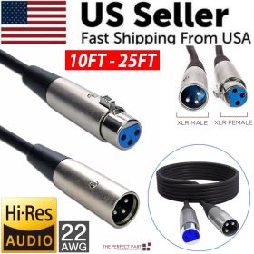 XLR Microphone MIC 3-Pin Male To Female Cable Cord Connector Extension Shielded (Cable Length: 20 ft)