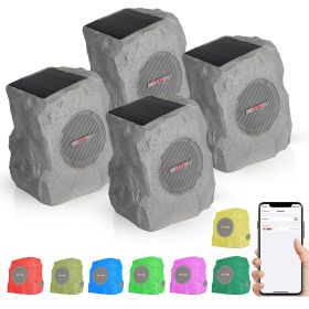 5 Core Rock Speaker Outdoor Waterproof Bluetooth Garden Speakers Solar & USB Charging RGB Colors for Patio Pool & Home (SKU: GRDNSPK MC GRY 4PCS)