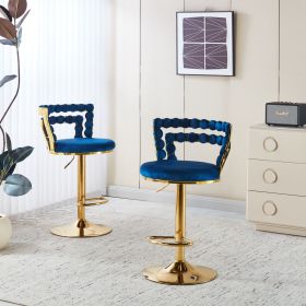 Modern Bar chair(set of 2 ) with golden color iron tube legs, soft cushions and comfortable backrest, suitable for dining room, living room, cafe (Color: as Pic)