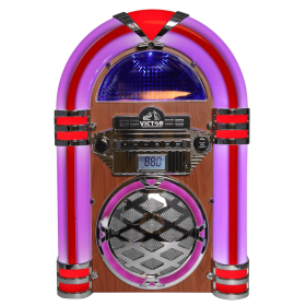 Victor Broadway II Desktop CD Jukebox with Multi-Color LED Lighting (Color: Mahogany)