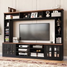 U-Can 95.5" W Wall Unit Entertainment Center with Bookshelves for TVs up to 80", Modern TV Stand Media Console with Cabinets (Color: as Pic)