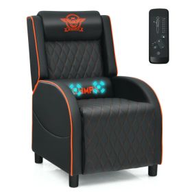 Massage Gaming Recliner Chair with Headrest and Adjustable Backrest for Home Theater (Color: ORANGE)
