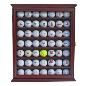 49 Golf Ball Display Case Cabinet Wall Rack Holder w/98% UV Protection Lockable XH (Color: Brown)