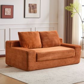 Loveseat Sofa, Comfortable Deep Seat Sofa Bed, Modern Small Corduroy Couch for Living Room Bedroom,Reversible Cushion with Pillows (Color: ORANGE)