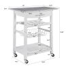 Mobile Rolling Kitchen Island Trolley Serving Cart with Underneath Drawer & Slide-Out Wire Storage Basket