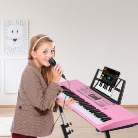 61 Keys Digital Music Keyboard Electric Piano Electronic Musical Instrument Kids Learning Keyboard with Microphone for 3-12 Year Old Kids Girls B (Type: Pink with Stand and Light)