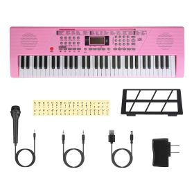 61 Keys Digital Music Keyboard Electric Piano Electronic Musical Instrument Kids Learning Keyboard with Microphone for 3-12 Year Old Kids Girls B (Type: Pink with Light)