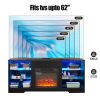 TV Stand Electric Fireplace TV Stand with Glass Shelves